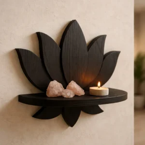 Elegant Lotus Wooden Wall Shelf with Tealight Holder