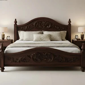 King Size Antique Bed in Brown Wood Finish