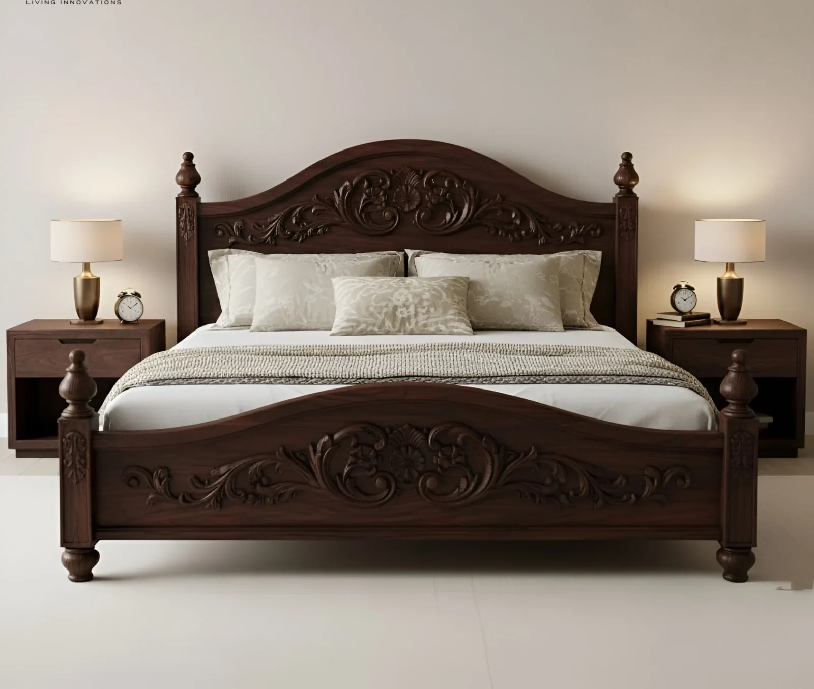 King Size Antique Bed in Brown Wood Finish