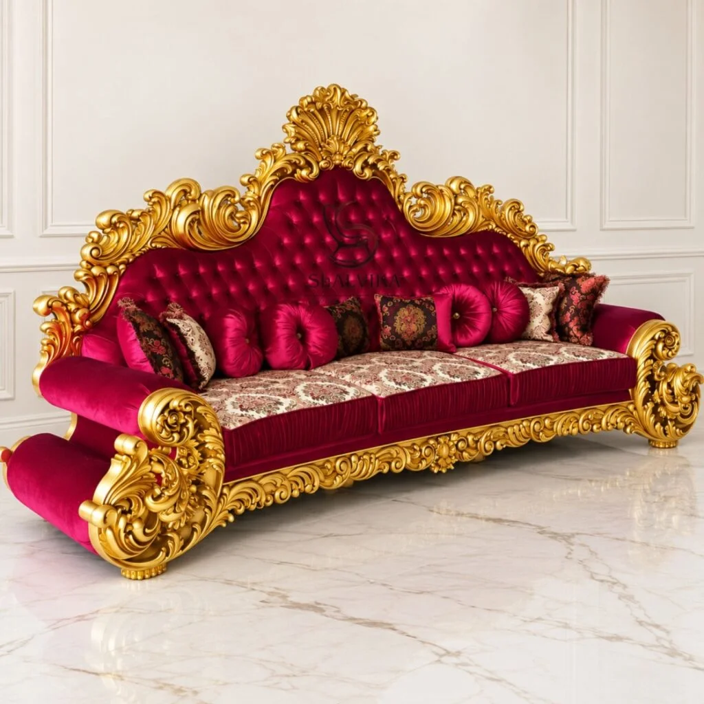 Luxury Carved 3 Seater Sofa Design for Living Room